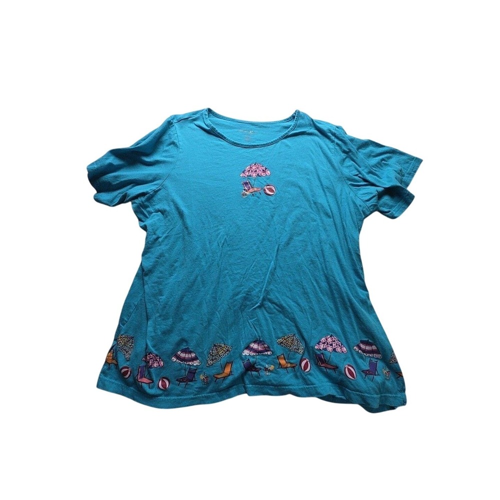 Dream & Co. Sleepshirt Womens 2X Blue Beach Umbrella Short Sleeve Summer Chemise